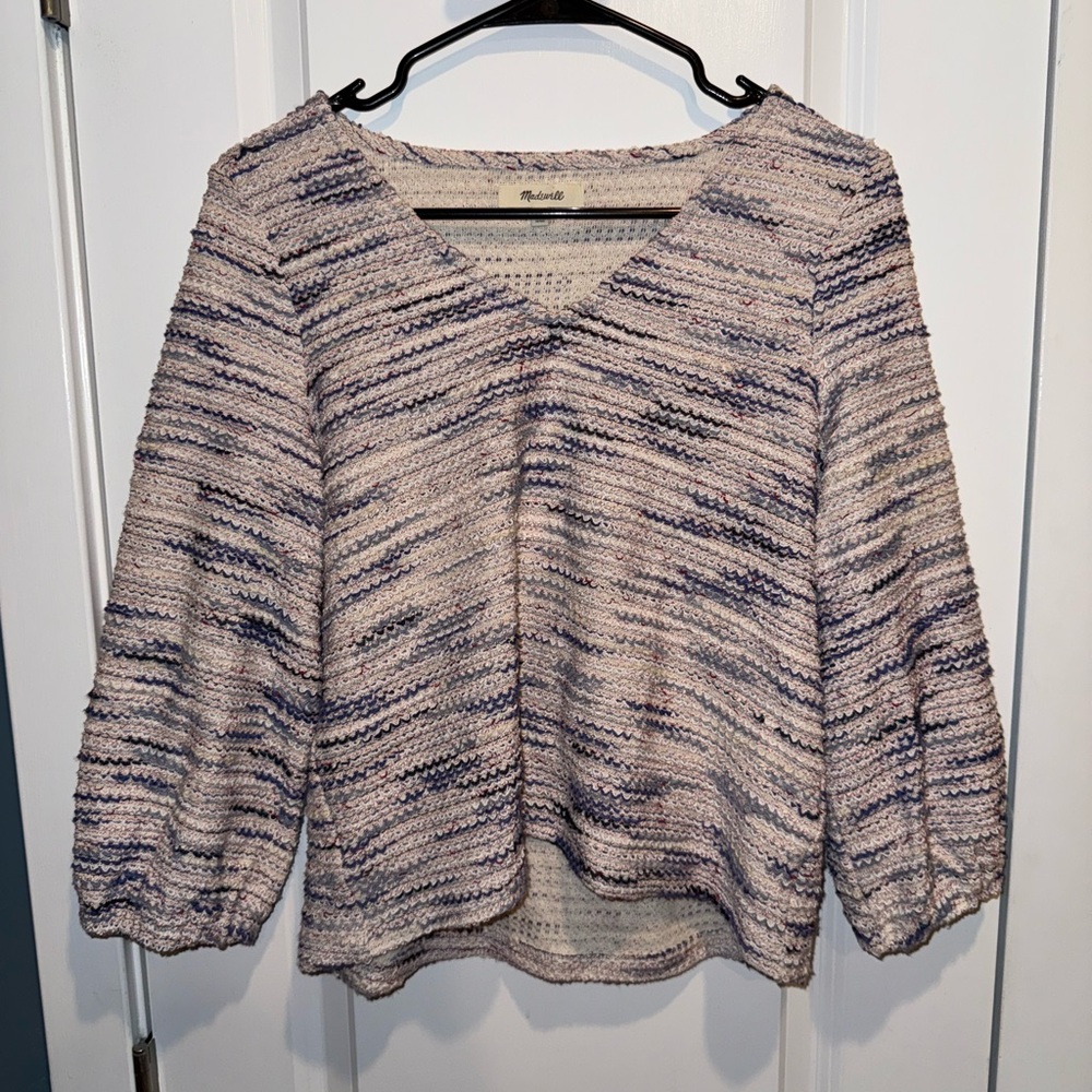 Madewell V-Neck Sweater in Cream and Blue